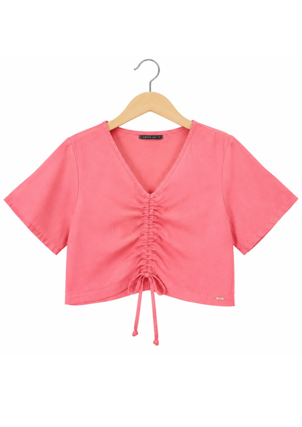 Blusa Manga Curta Teen Viscose com Amarração