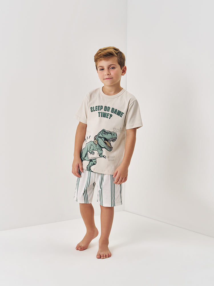 Pijama Infantil Masculino Dinossauro com Bermuda Listrada