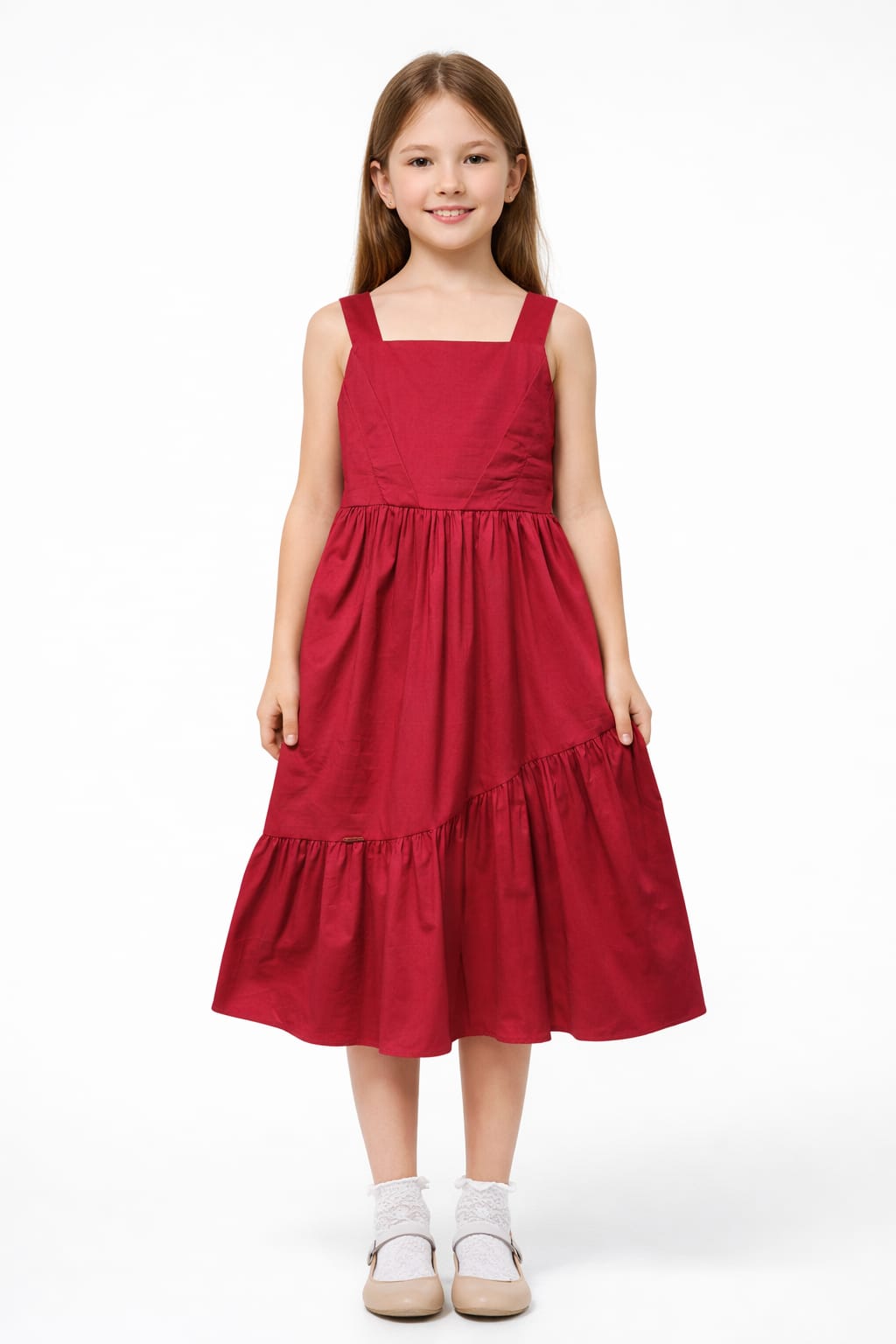 Vestido Infantil Branco Tricoline com Laço