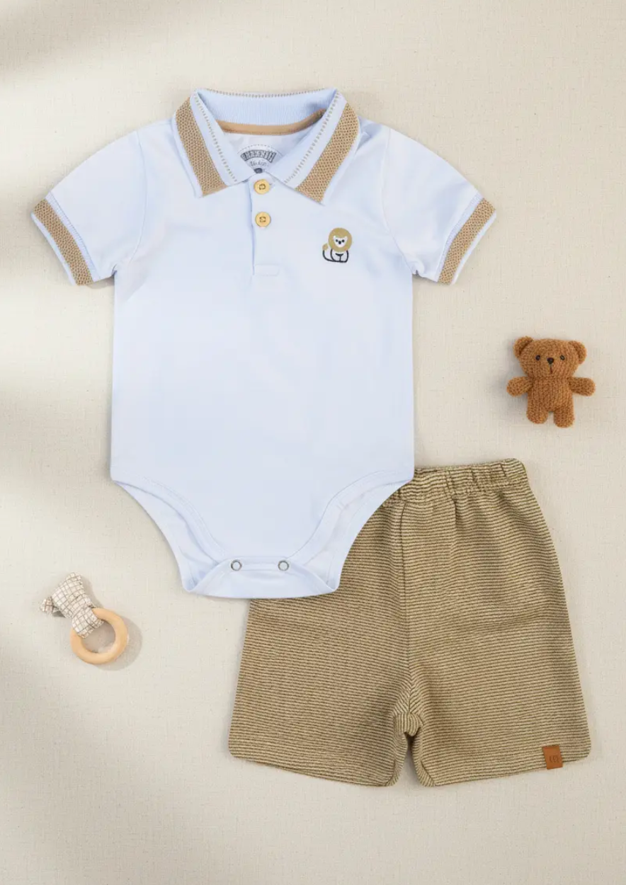 Conjunto Bebê Meninos Body Gola Polo e Bermuda Alakazoo