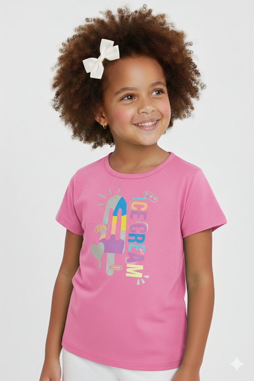 Camiseta Baby Look Infantil Meninas Ice Rosa Malwee Kids