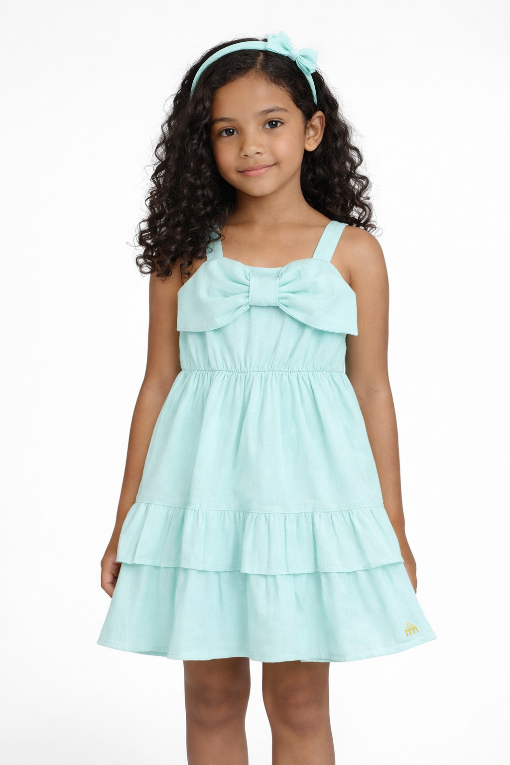 Vestido Infantil Meninas Verde Agua em Tricoline