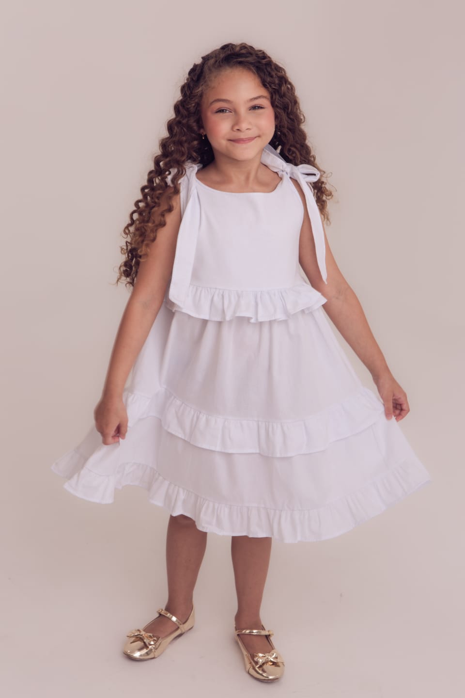 Vestido Branco Alça Ajustável em Tricoline