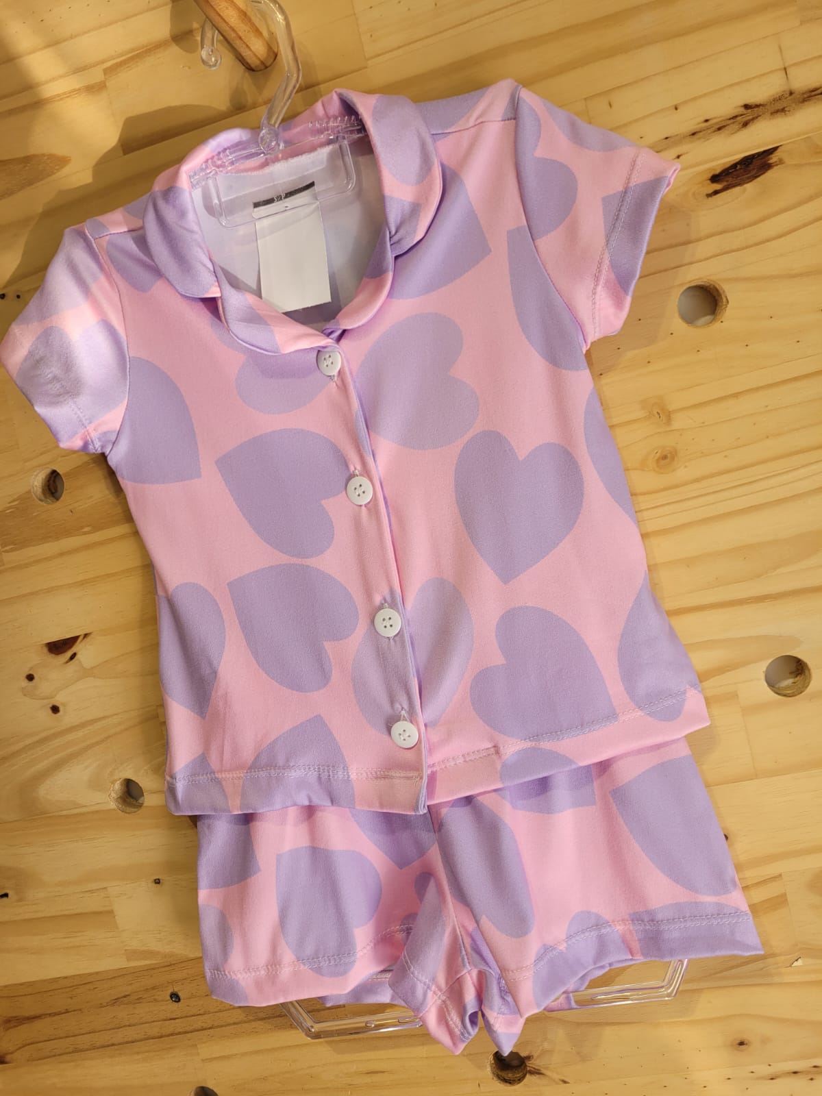 Pijama Americano Meninas Manga Curta Infantil Coração