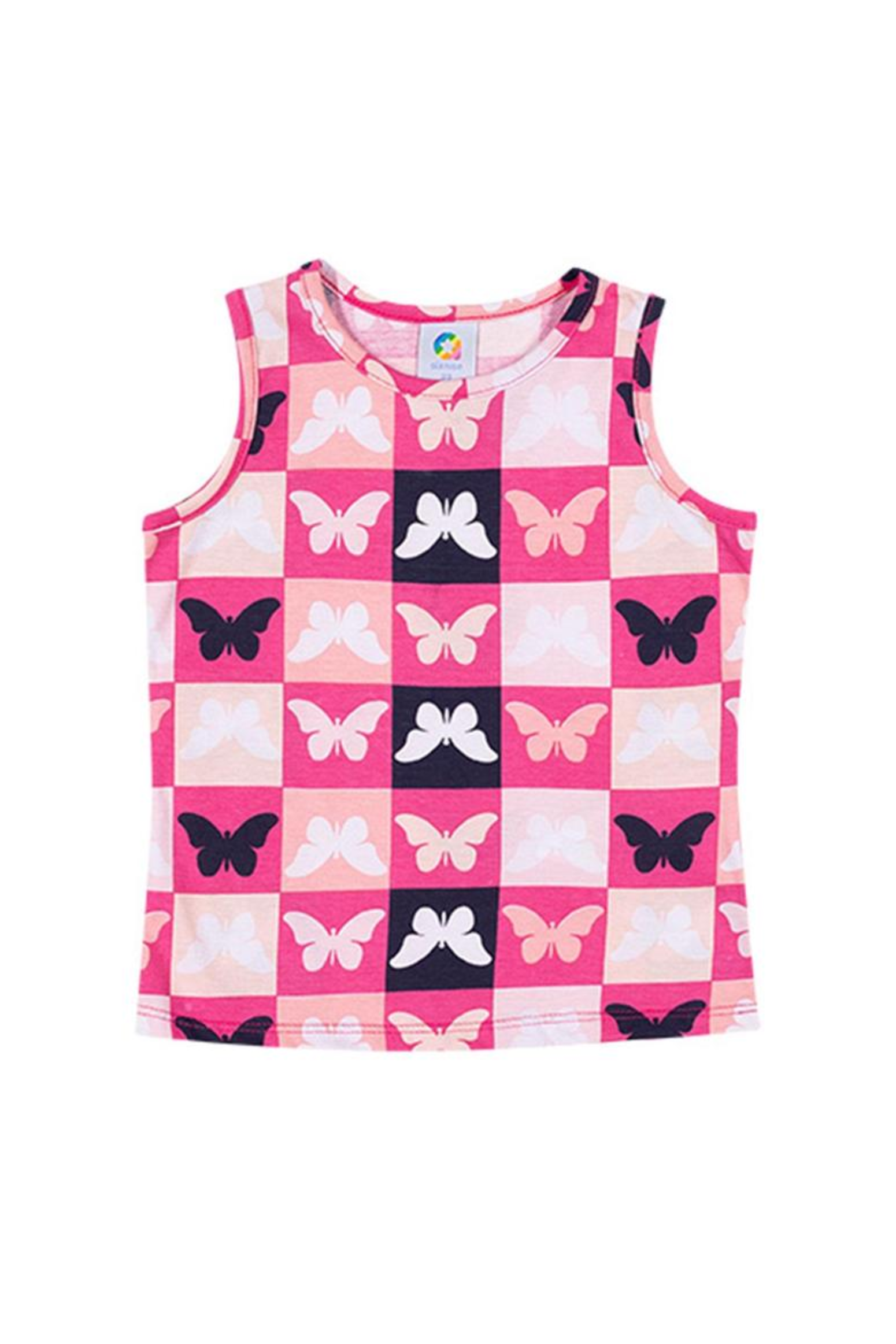 Camiseta Regata Infantil Meninas Estampa Borboletas Pink