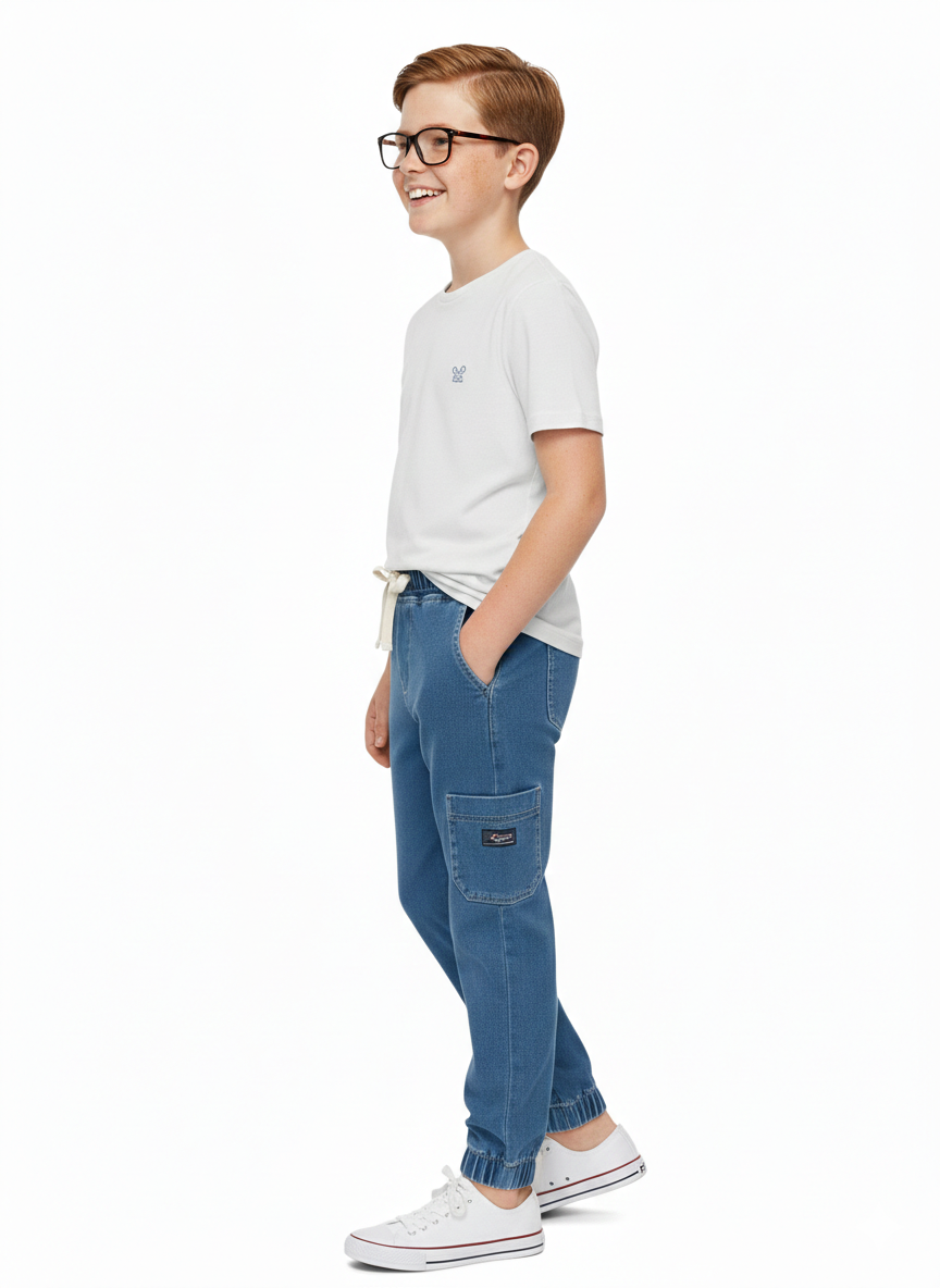 Calça Infantil Masculina Alakazoo Jeans Moletom Cargo Comfort com Elastano