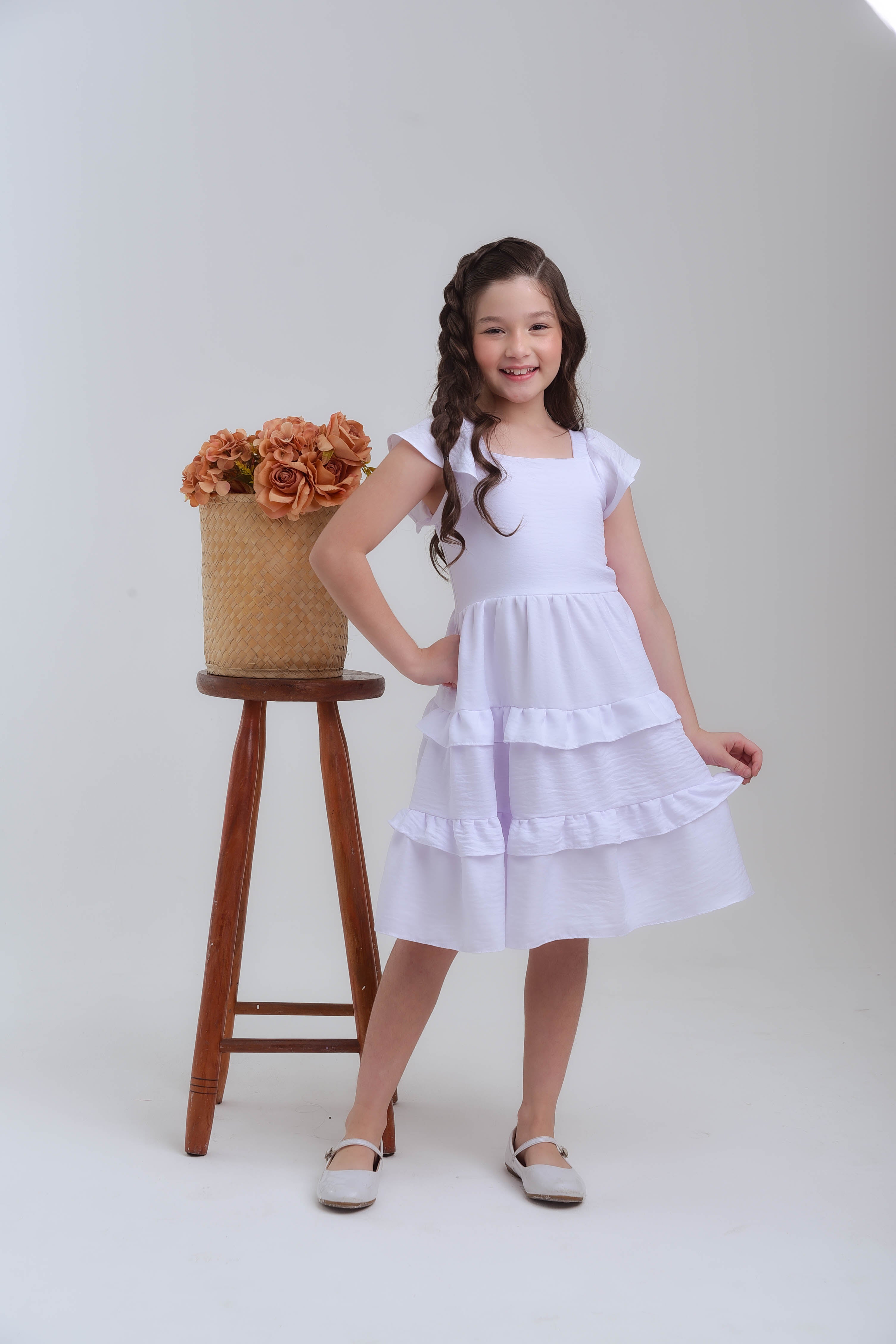 Vestido Infantil Meninas Branco Anny Viscose