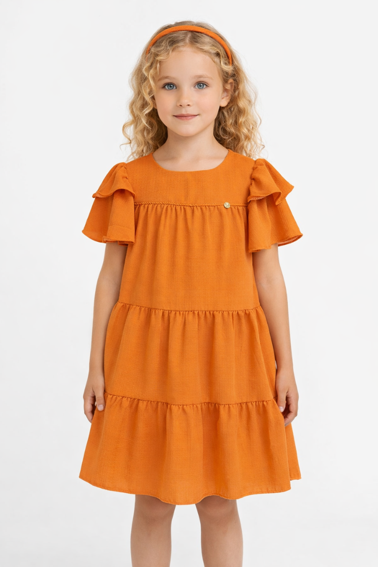 Vestido Infantil Luxo 3 Marias Laranja Envelhecido
