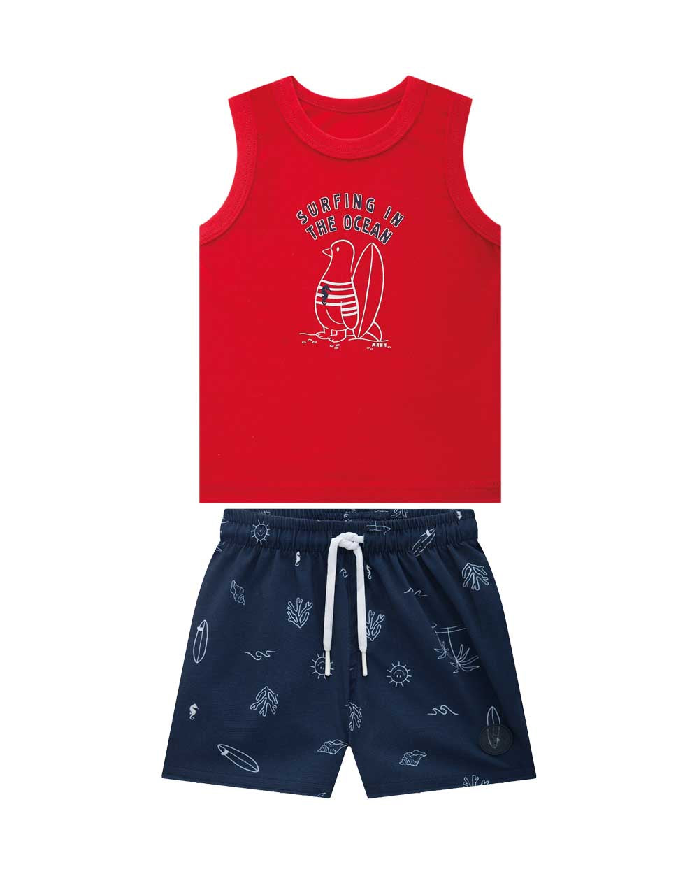 Conjunto Menino Verão Regata Onda Marinha