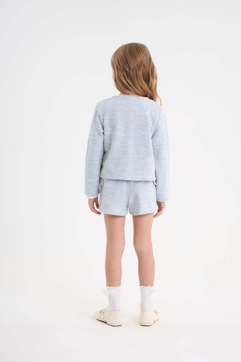 Casaco Infantil Aberto em Malha Tweed
