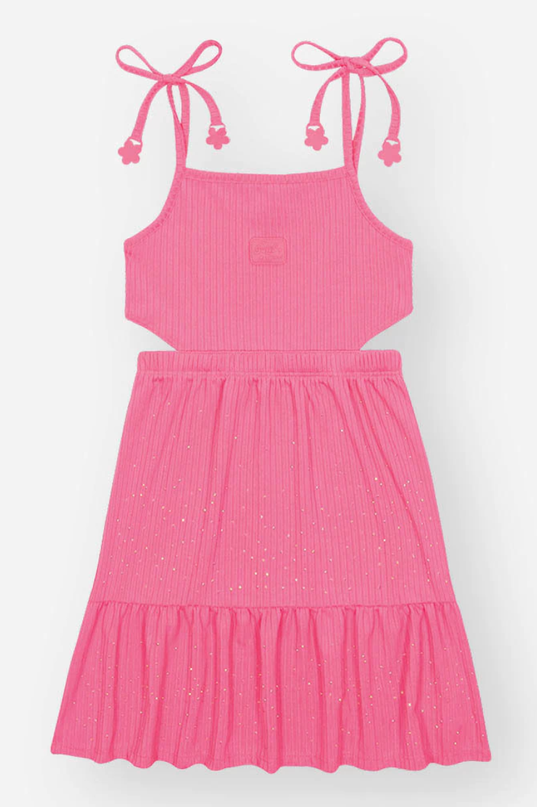 Vestido Infantil Feminino Cinti Rosa com Aplicação Strass
