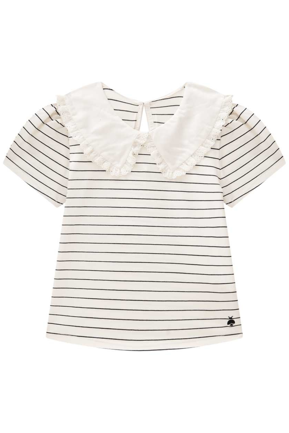 Blusa em Cotton com Gola Boneca em Lasie