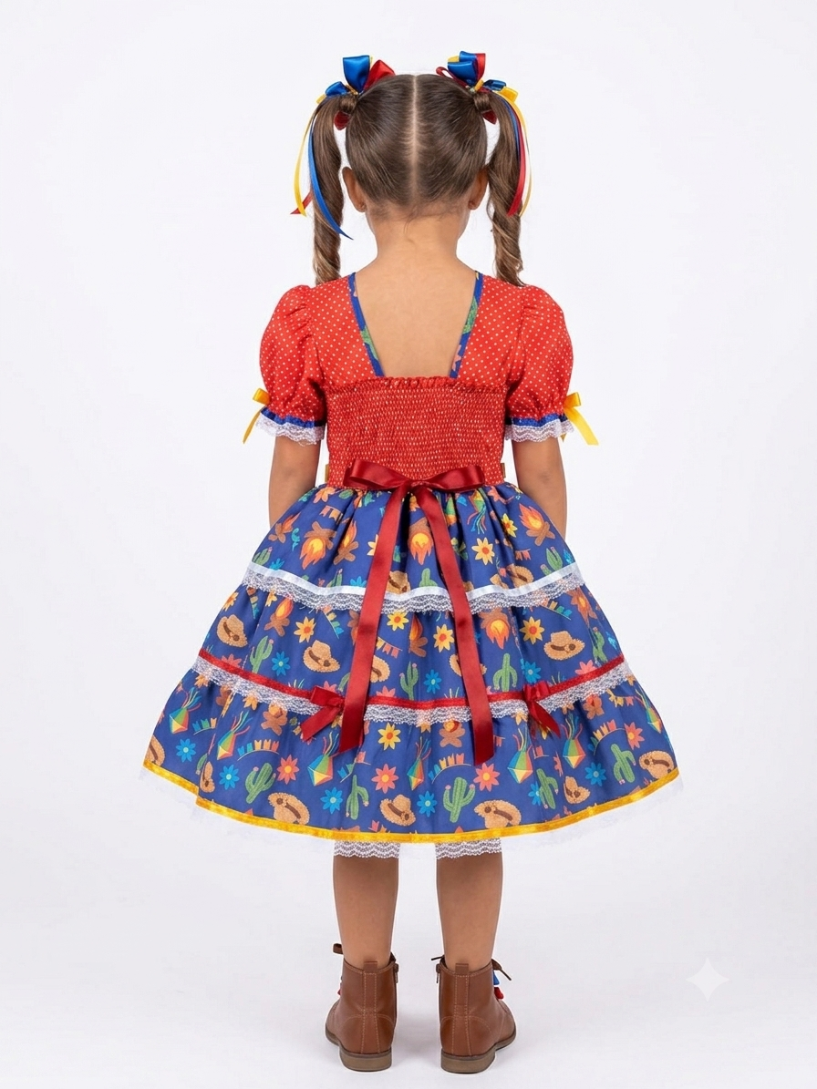 Vestido Festa Junina Vermelho Estampado Quadrilha Festa São João