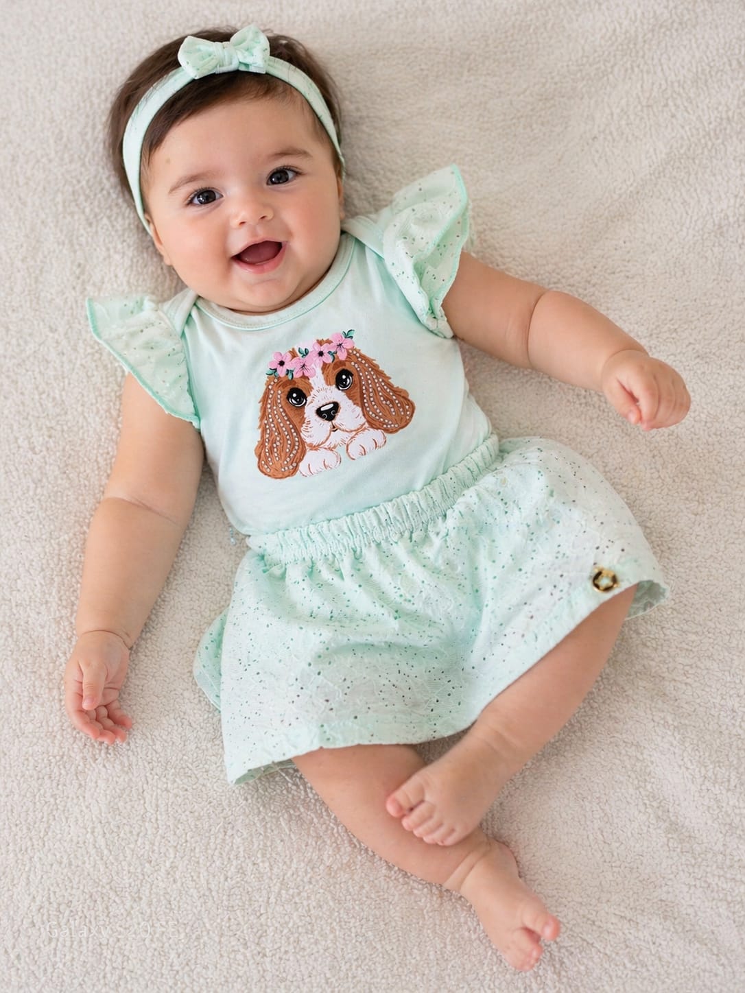 Conjunto Baby Meninas Verão Body e Shorts Saia Alenice