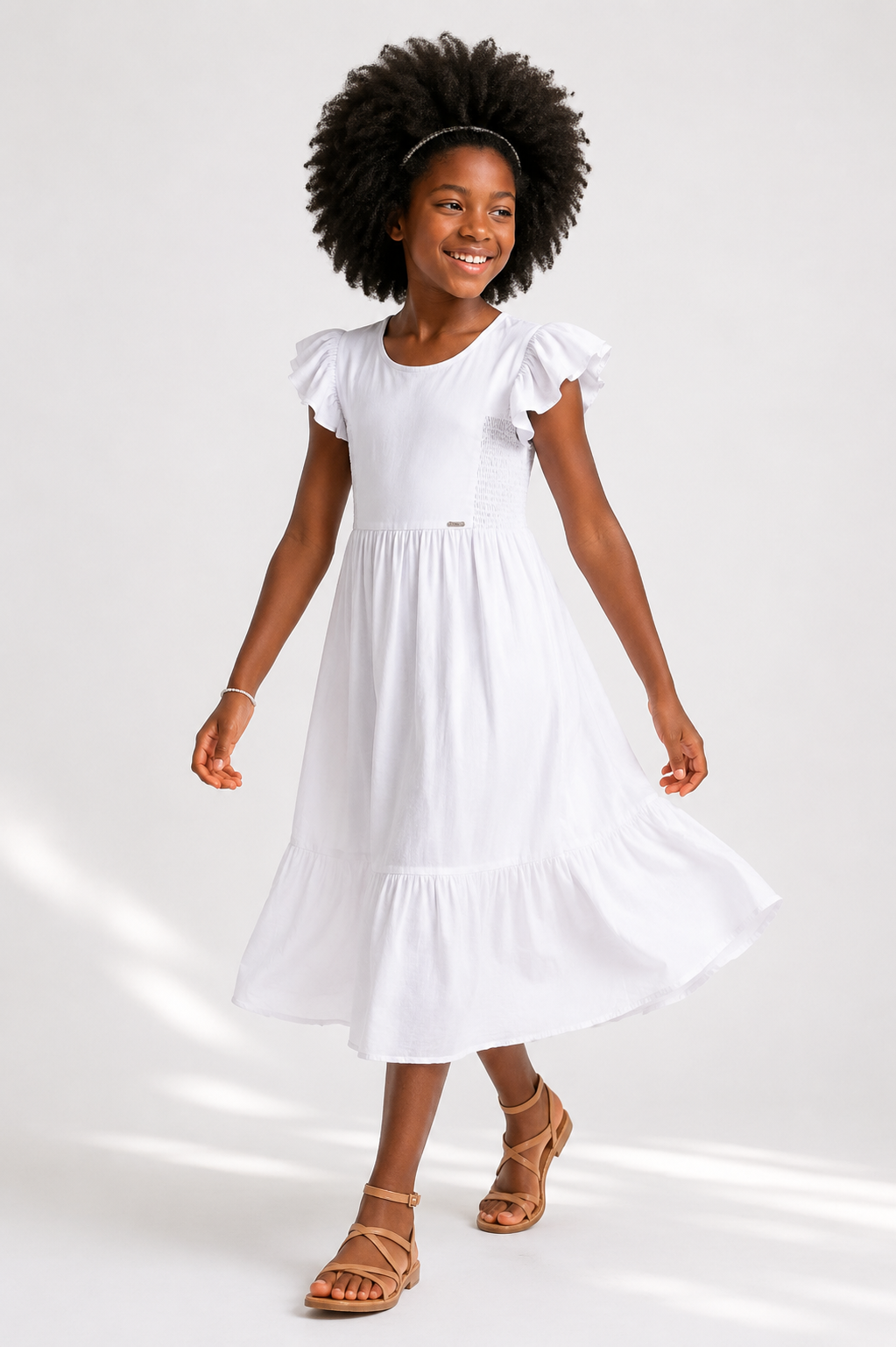Vestido Branco Longo Juvenil em Viscose
