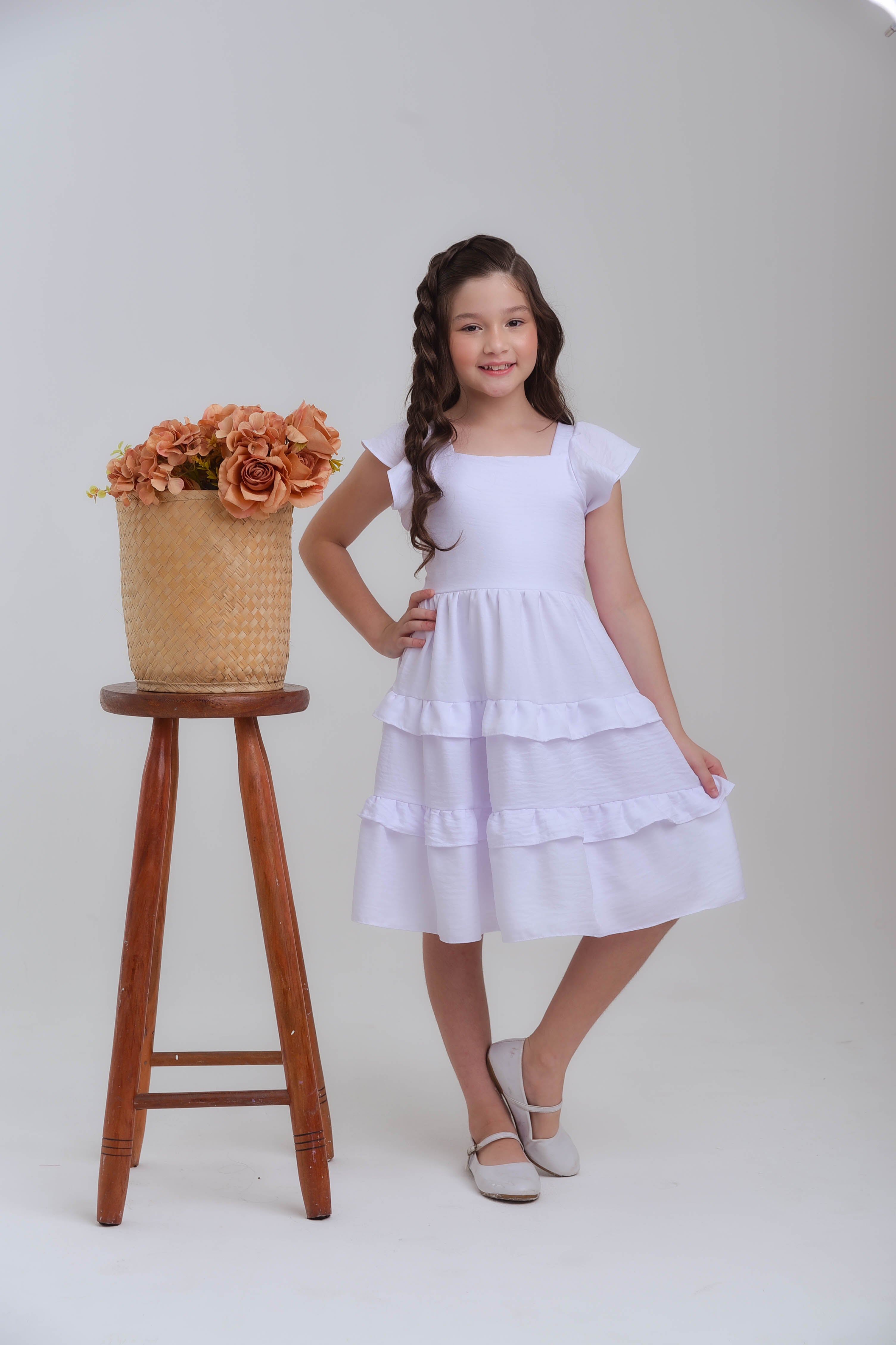 Vestido Infantil Meninas Branco Anny Viscose
