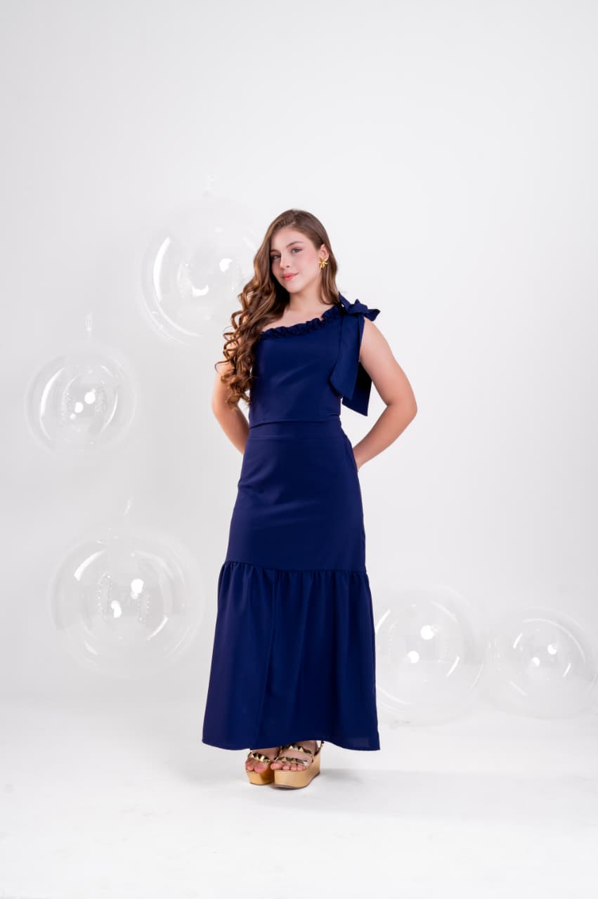 Conjunto Teen Saia Longa e Cropped com Laço no Ombro