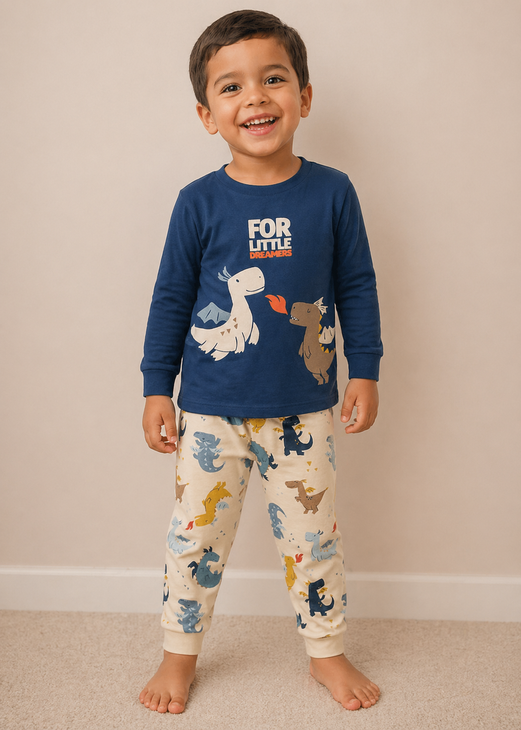 Pijama Infantil Meninos Manga Longa em Algodão Azul Brandili