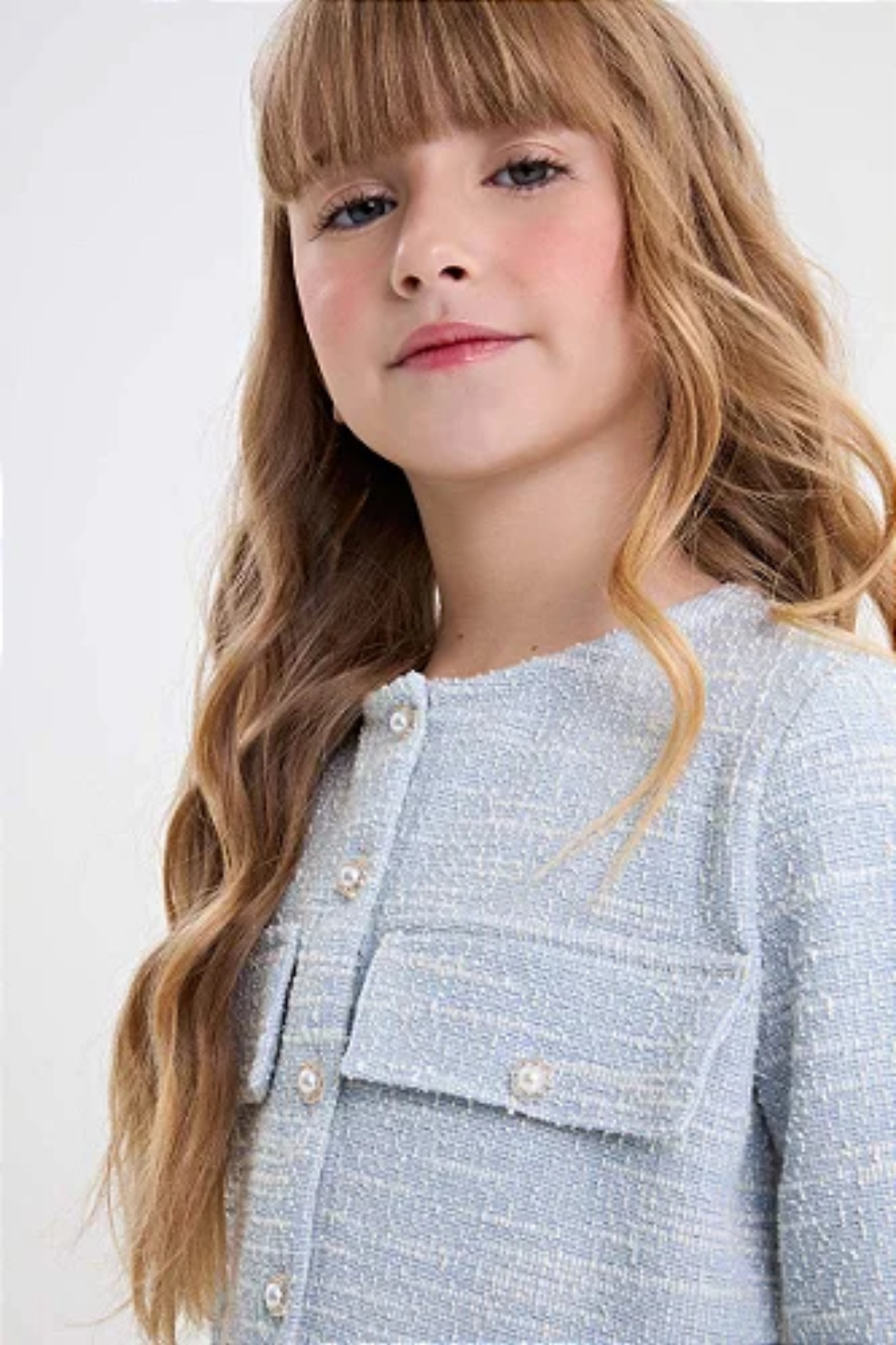 Casaco Infantil Aberto em Malha Tweed