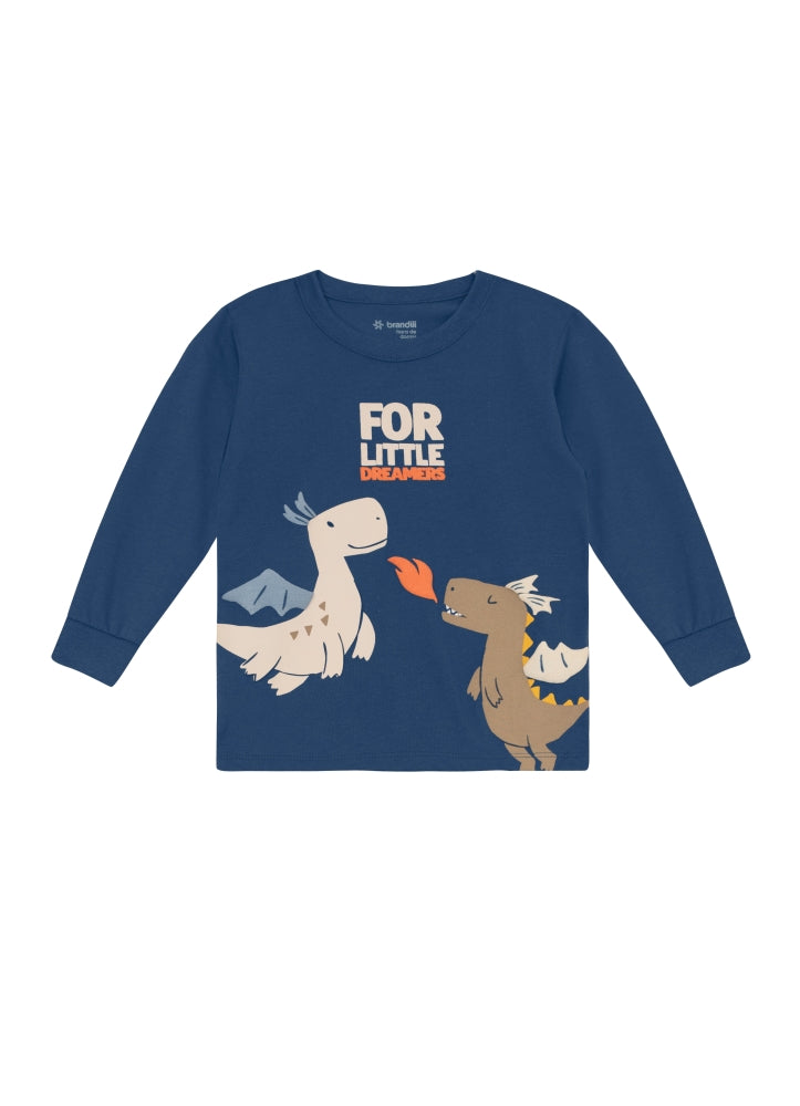 Pijama Infantil Meninos Manga Longa em Algodão Azul Brandili