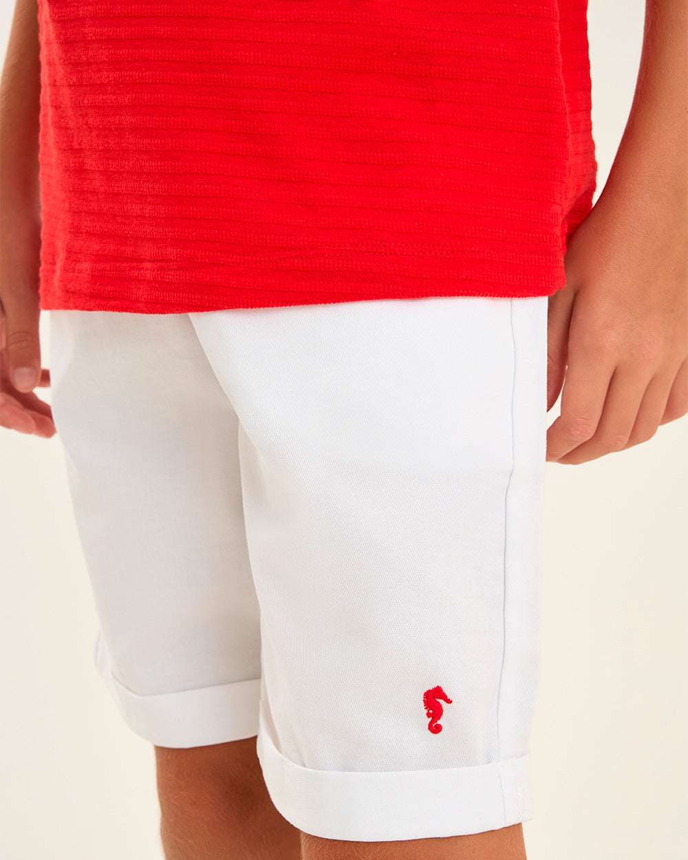 Conjunto Infantil Meninos com Gola Polo Vermelha Onda Marinha