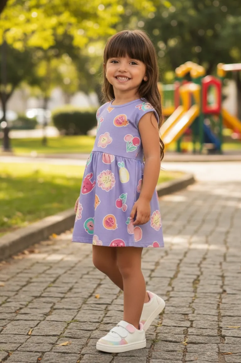 Vestido Baby Estampado Bichinhos 100% Algodão