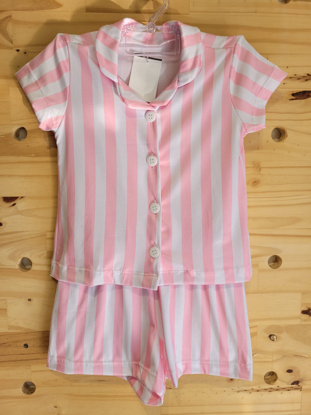 Pijama Americano Meninas Manga Curta Infantil Listrado Rosa