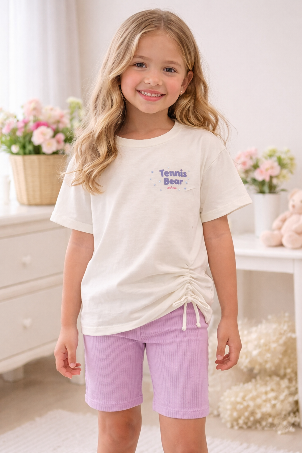 Conjunto Infantil Bermuda Ciclista T-Shirt Longa 100% algodão Alakazoo