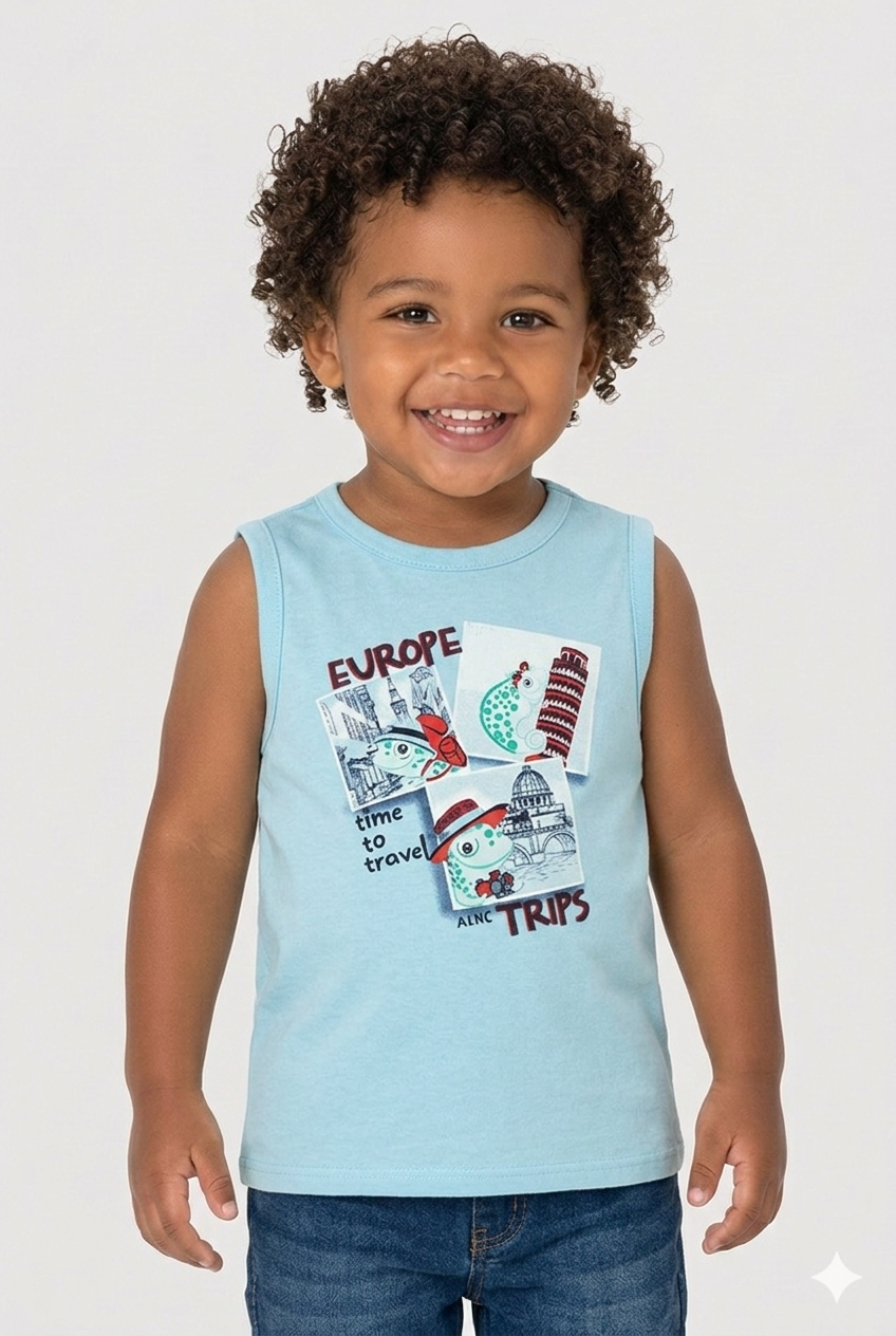 Camiseta Regata Baby em Algodão Azul Alenice