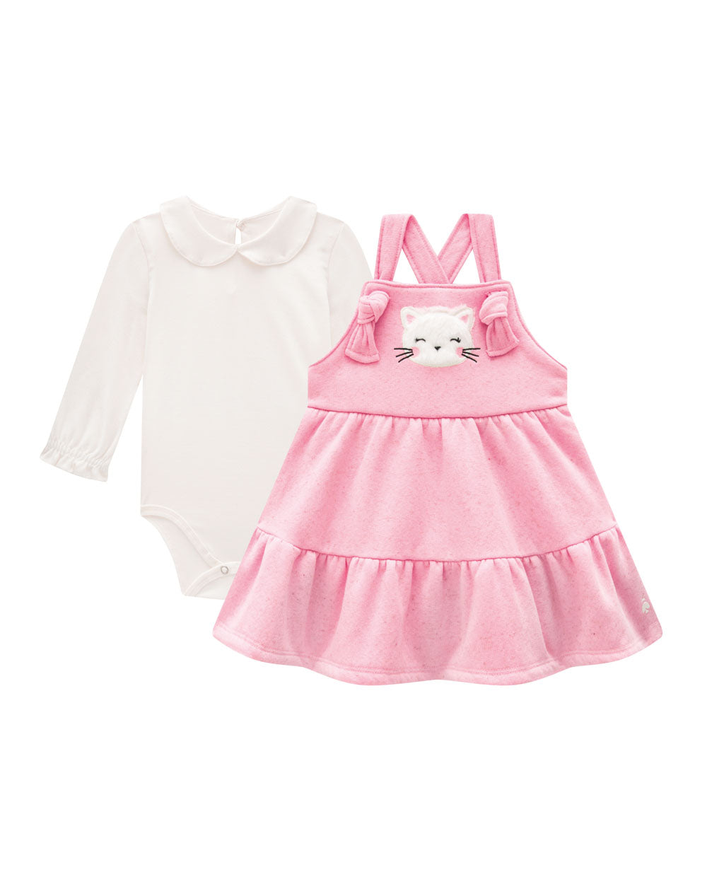Salopete Baby Moletom Gatinha Body em Cotton