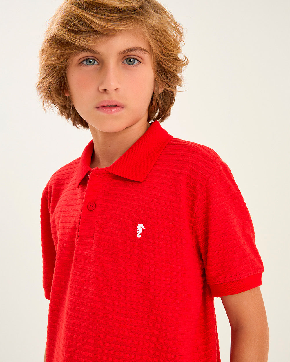 Conjunto Infantil Meninos com Gola Polo Vermelha Onda Marinha