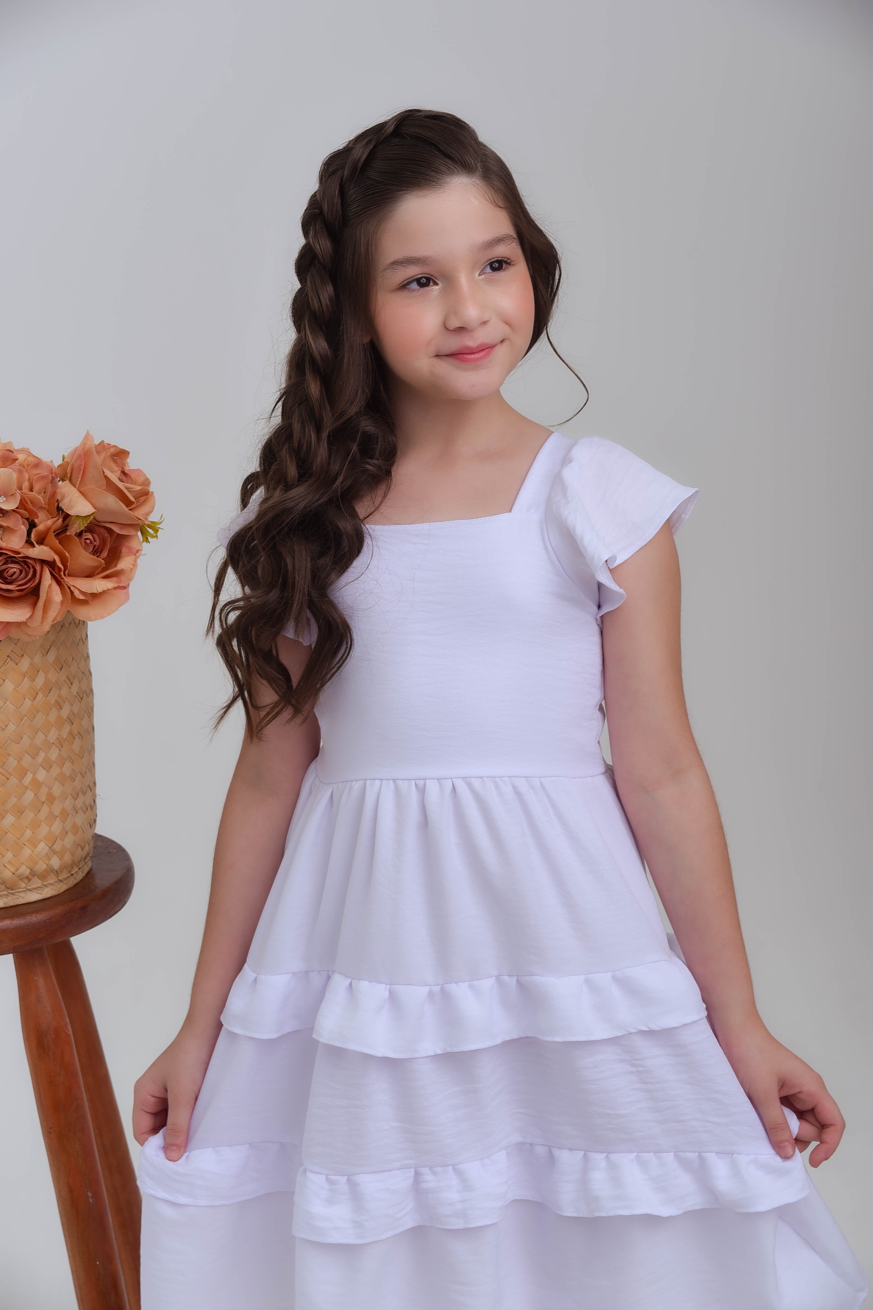 Vestido Infantil Meninas Branco Anny Viscose