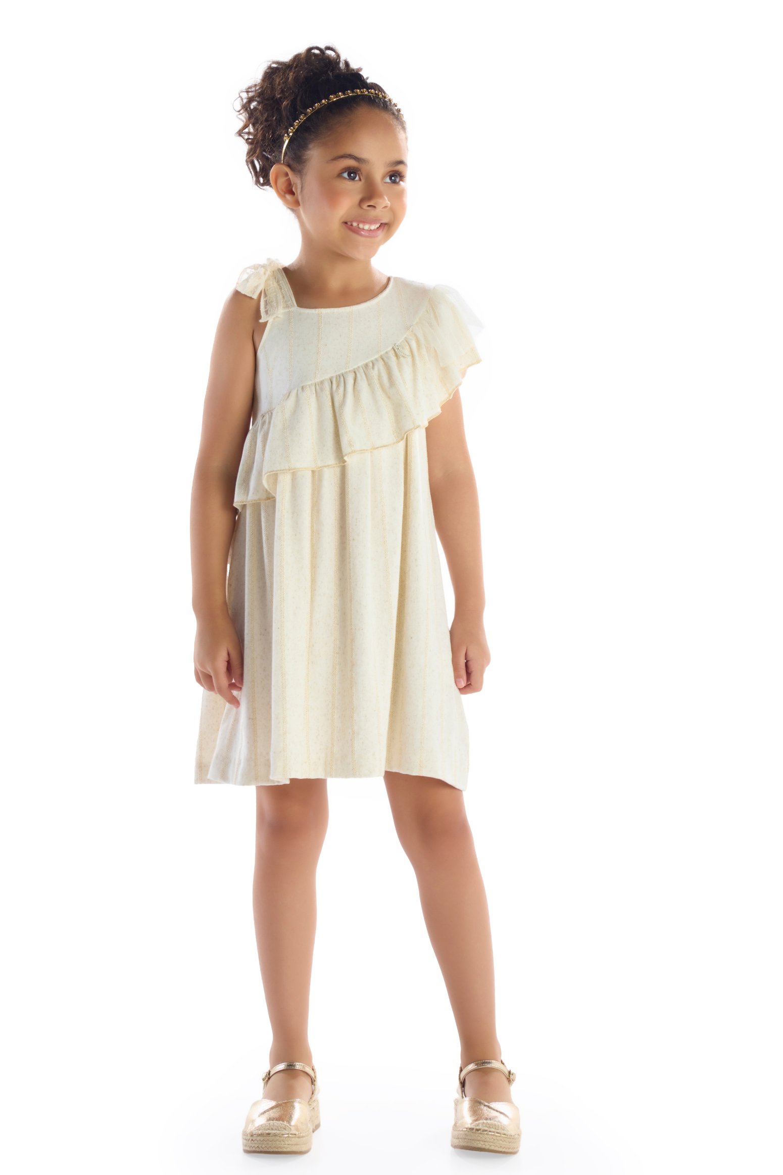 Vestido Infantil Off em Malha Linho com Renda Kiki Xodó