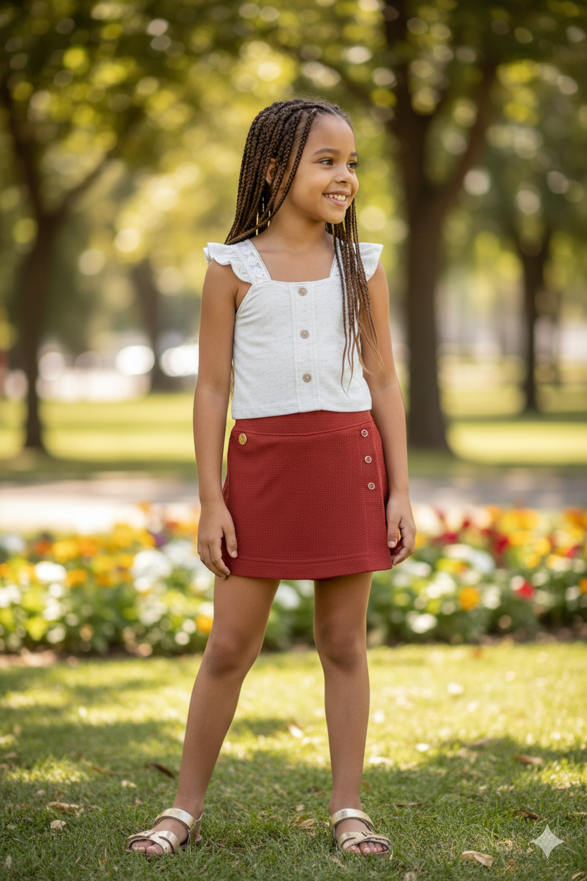 Conjunto Infantil Cropped Shorts Saia Terracota