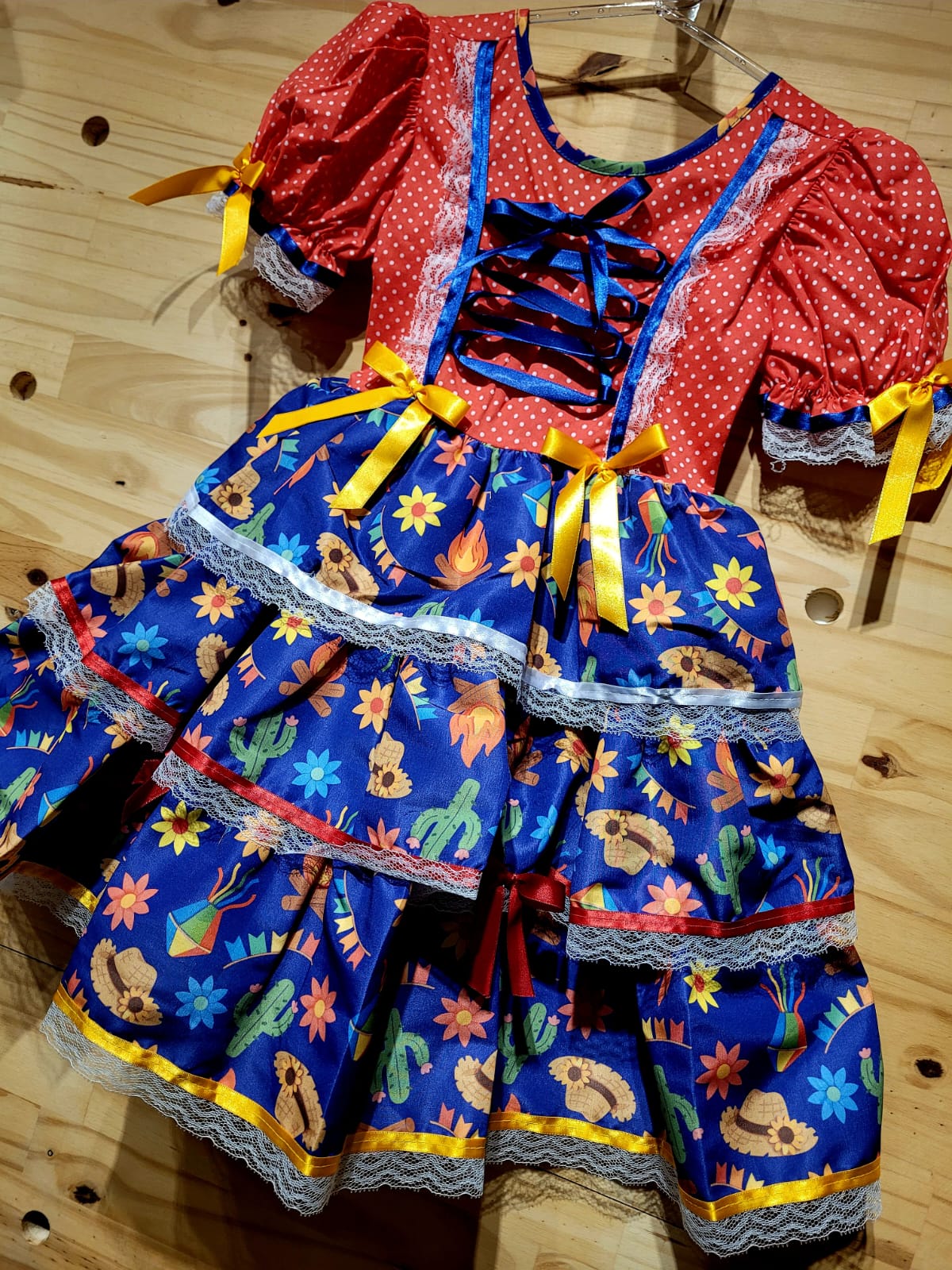 Vestido Festa Junina Vermelho Estampado Quadrilha Festa São João