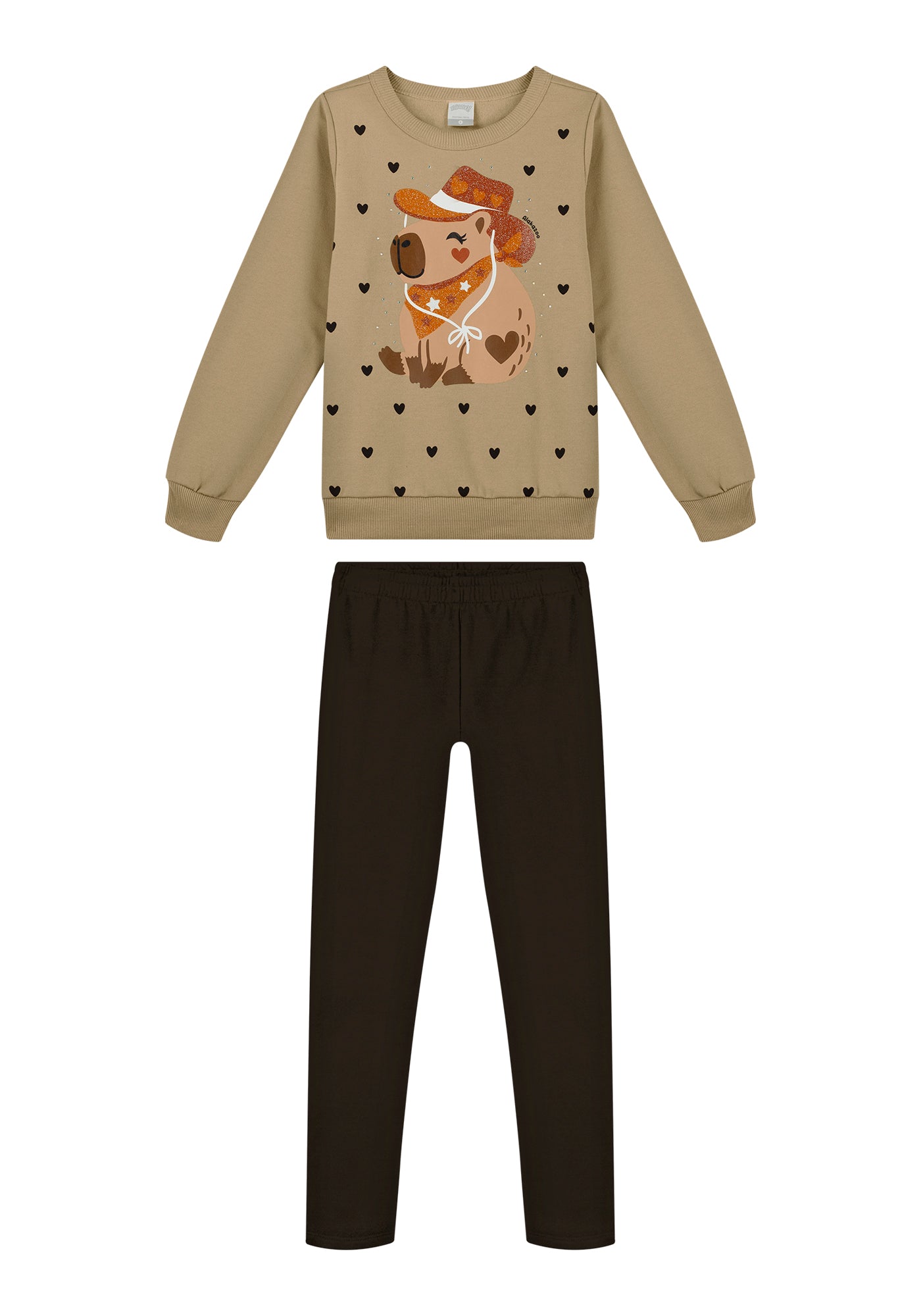 Conjunto Moletom Infantil Flanelado Menina Alakazoo Capivara Country