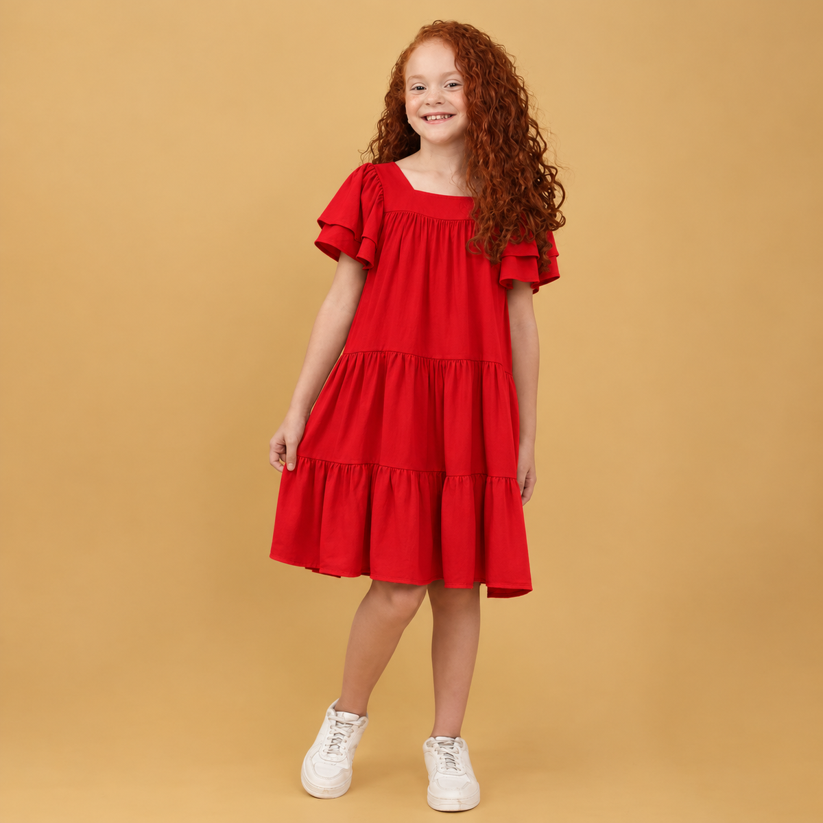 Vestido Vermelho em Viscose Juvenil Solto