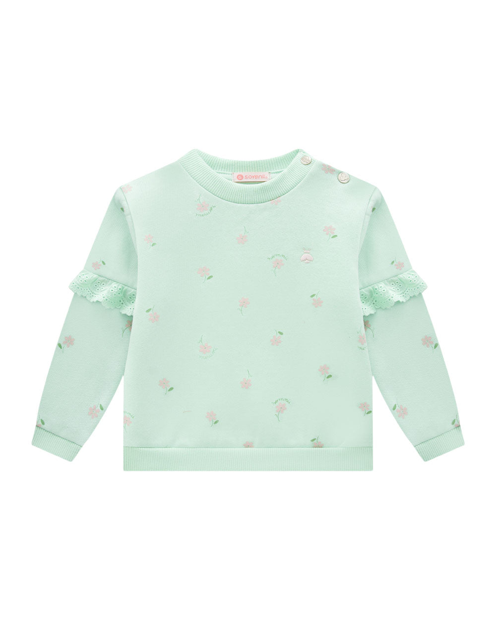 Conjunto Moletom Infantil Baby Menina Flanelado Verde Menta Floral Somnii
