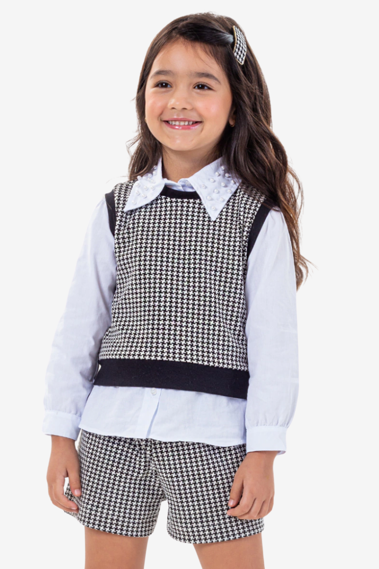 Conjunto Infantil Meninas Camisa e Shorts Alfaitaria