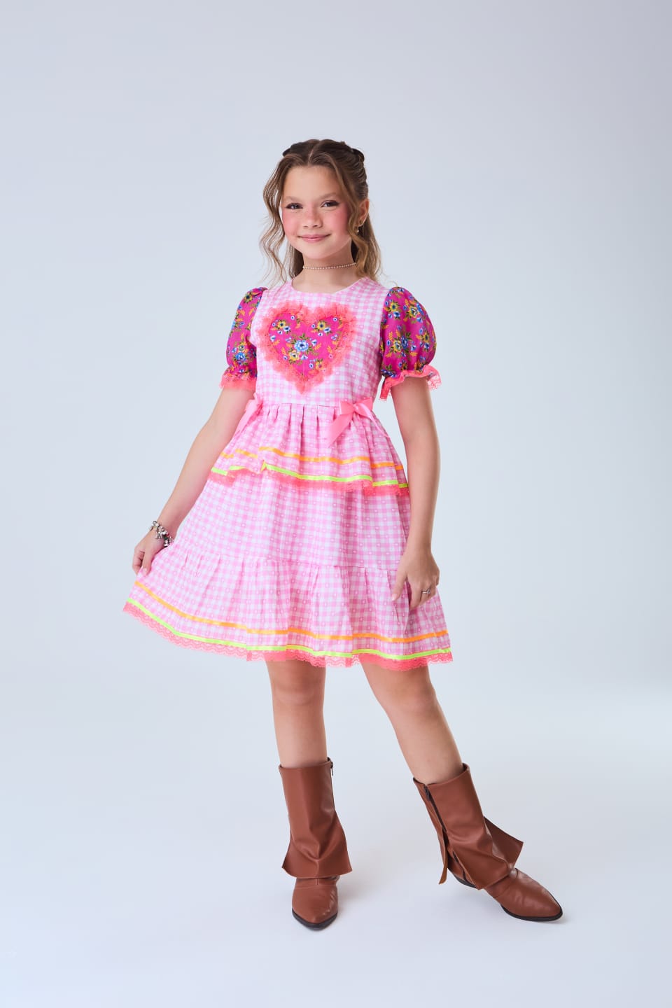 Vestido Infantil Festa Junina Love Rosa