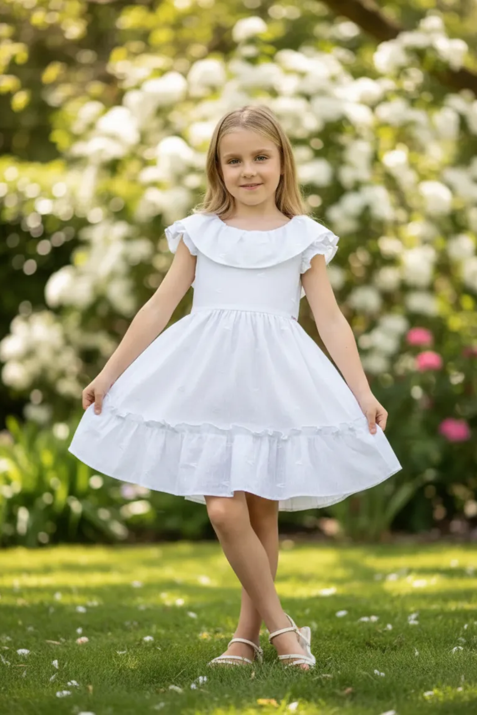 Vestido Infantil Branco Manga Caída Love Bordado