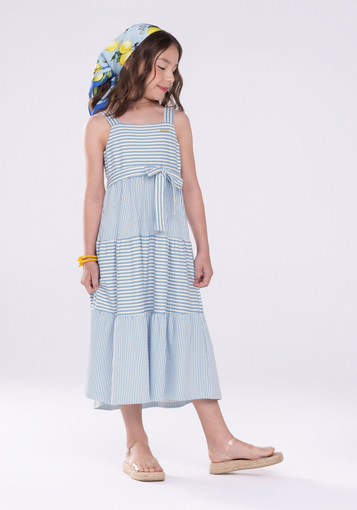 Vestido Midi Menina Alakazoo em Malha Nikko Listrado