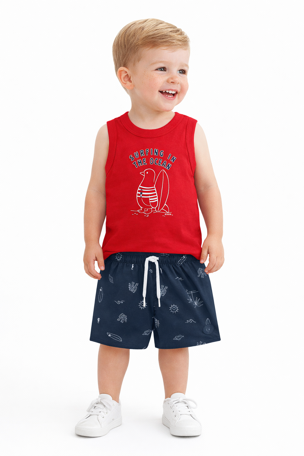 Conjunto Menino Verão Regata Onda Marinha