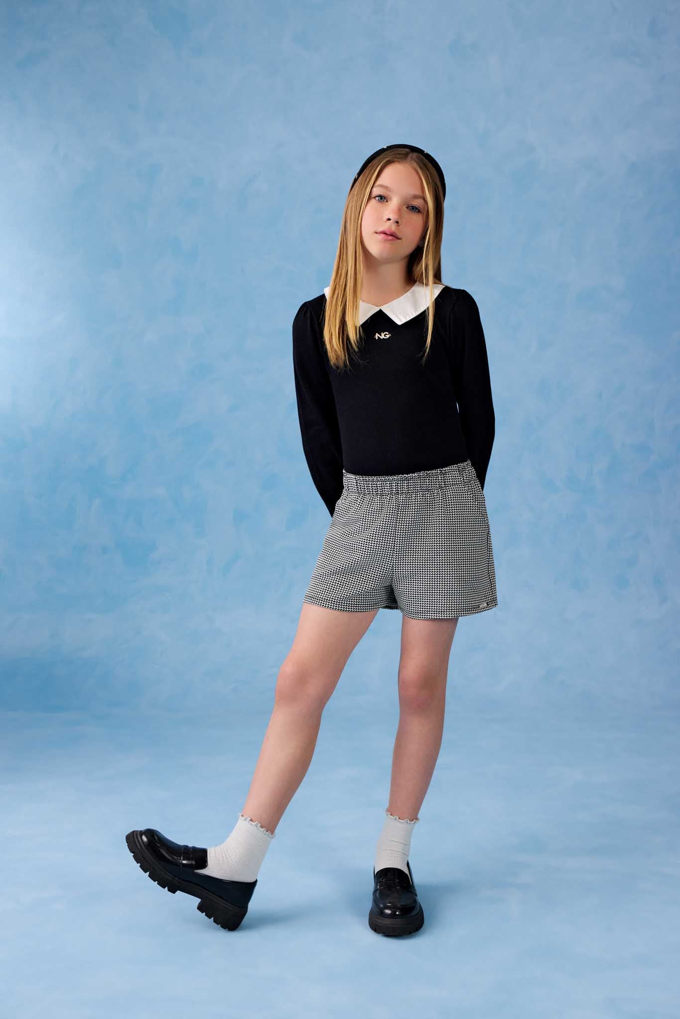 Conjunto Blusa em Ribana Canelada Shorts em Jacquard