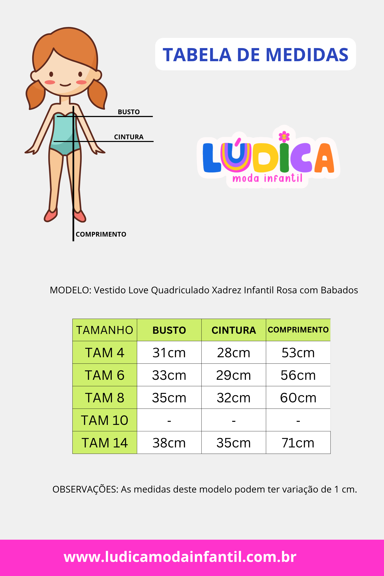 Vestido Love Quadriculado Xadrez Infantil Rosa com Babados
