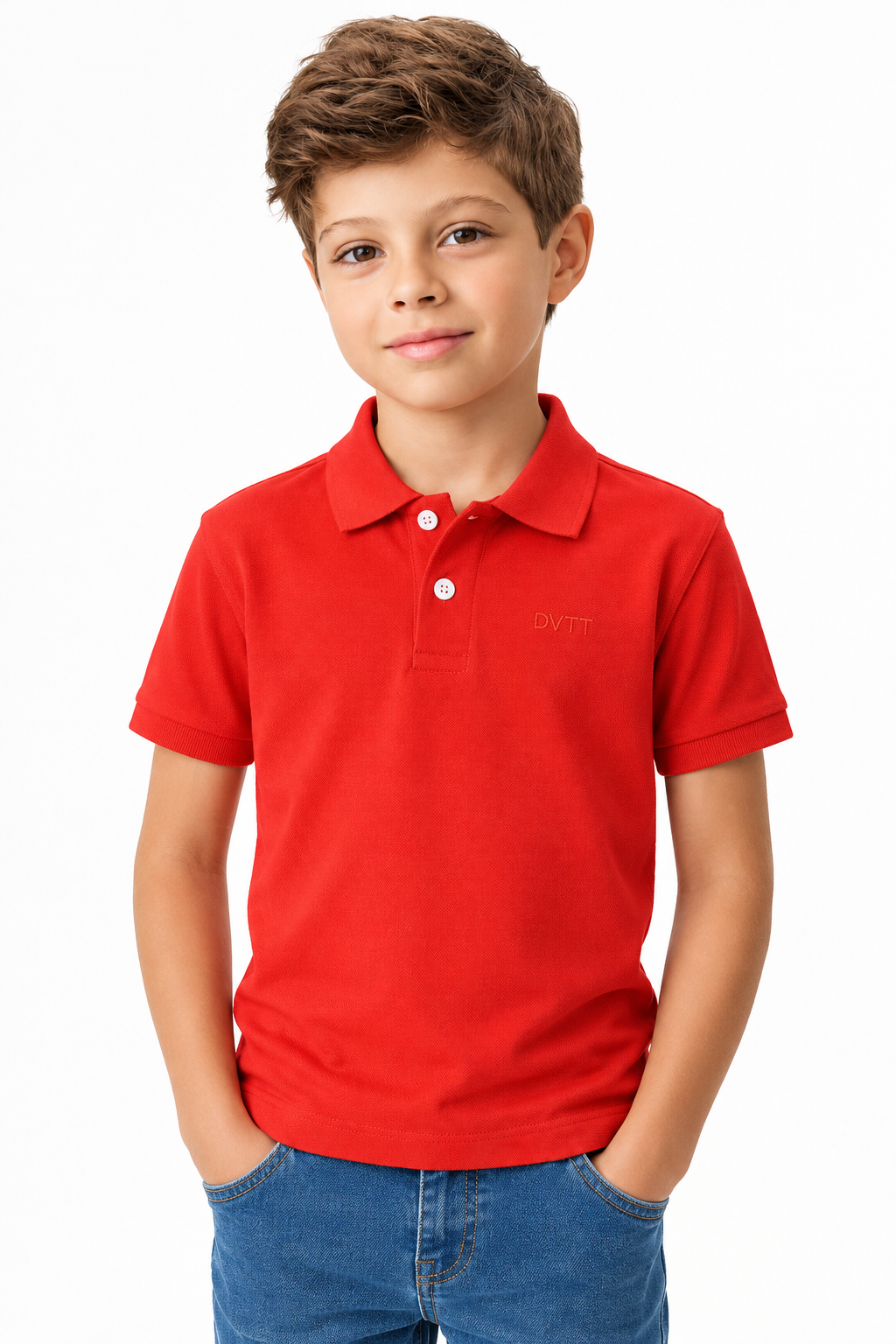 Camisa polo infantil vermelha masculina em malha ribana na Lúdica Moda Infantil.