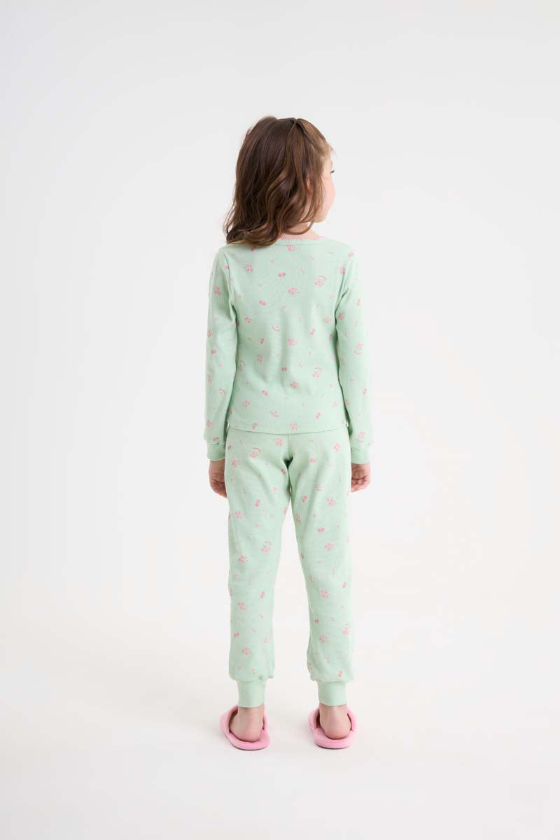 Pijama infantil de inverno e meia-estação confortável em malha ribana macia