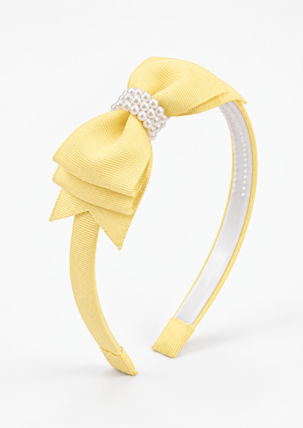 arquinho tiara infantil para meninas amarelo com pérolas 