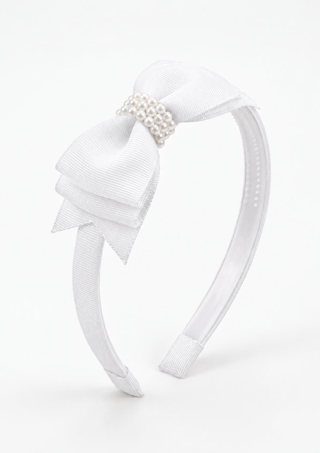 arquinho tiara infantil para meninas branco com pérolas 