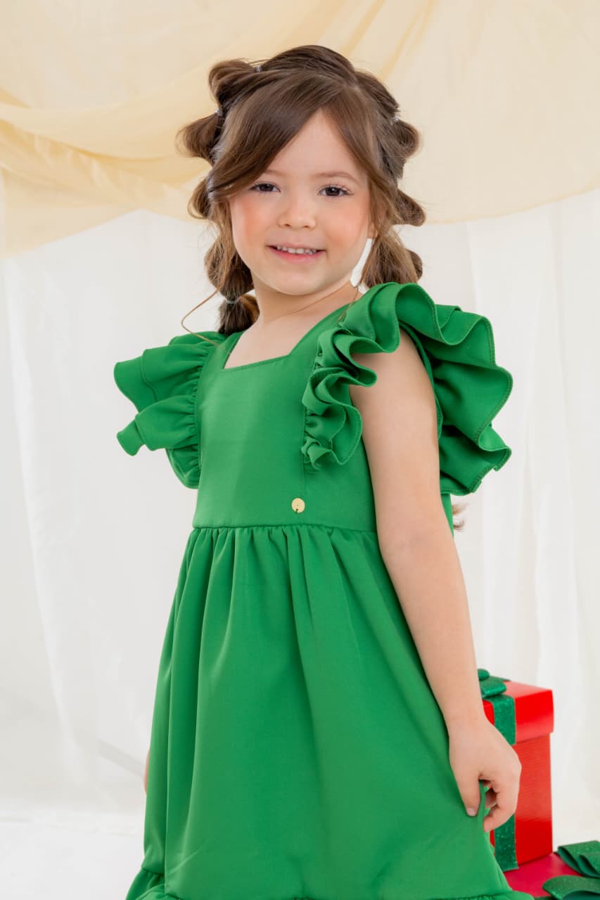 Vestido Infantil Meninas Verde Luxo